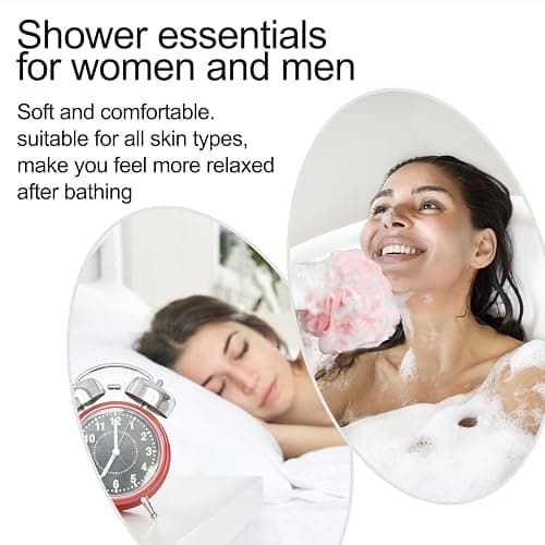 Fishent Loofah Bath Sponge Shower Loofahs, Pack of 4 Pink Soft Loofa Exfoliating Body Scrubber Mesh Shower Puff Pouf Ball Luffa for Women(50g/pcs) thumbnail 7