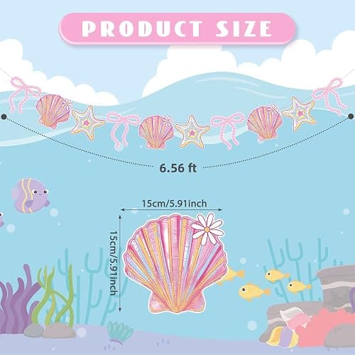 Oudain 2 Pack Pink Bow Seashell Garland for Girl 6.56 ft Pink Mermaid Seashell Party Coquette Ocean Coastal Beach Under The Sea Paper Bow Hanging Banner for Baby Shower Wedding Summer Birthday thumbnail 3