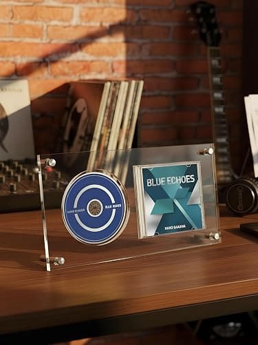 WEIMINLI Acrylic CD Frame Display Case for Disc and Insert, Clear | Acrylic CD display frame holds one disc and insert; signed CD display for wall or tabletop use, clear finish. thumbnail 2