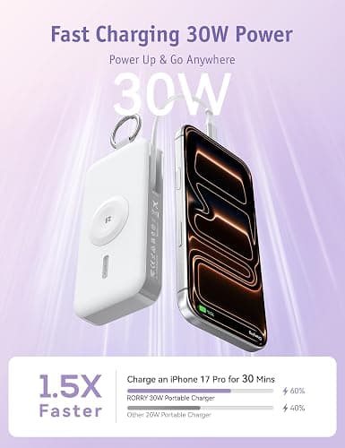 RORRY CharmGo Portable Charger 3 in 1 iPhone Power Bank for Apple 12000mAh | Built-in Retractable Cable Fast Charging Travel Keychain Battery Pack for Apple Watch /iPhone Air/17/16/15/14/13/12 thumbnail 5