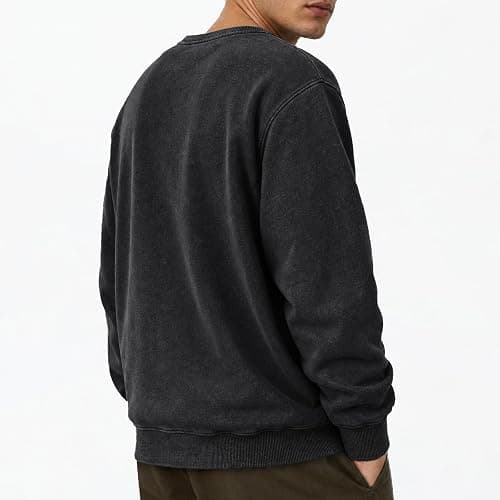 JMIERR Mens Acid Washed Cotton Crewneck Sweatshirt Long Sleeve Pullover | Ribbed Collar Cuffs, Relaxed Fit, Drop Shoulder, Y2K Streetwear Top, Vintage Casual Shirts, Fall Winter Fashion Outings thumbnail 7