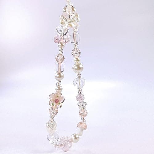 Beaded Camera Wrist Strap Cute Pearl Digital Camera Charm Lanyard, Phone Wristlet Charms, Beaded Camera Chain for Phone, Bag, Keychain Accessories (Bow&Flower) thumbnail 8