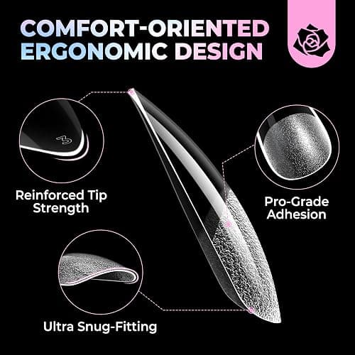 UNA GELLA Stiletto Gel Nail Tips Medium 15 Sizes 300PCS Pre-Etched Clear Acrylic Nail Tips Easy DIY Salon Stiletto Almond Press On Nails Snug Fit Full False Fake Tips Extensions Long-Lasting Hold thumbnail 5