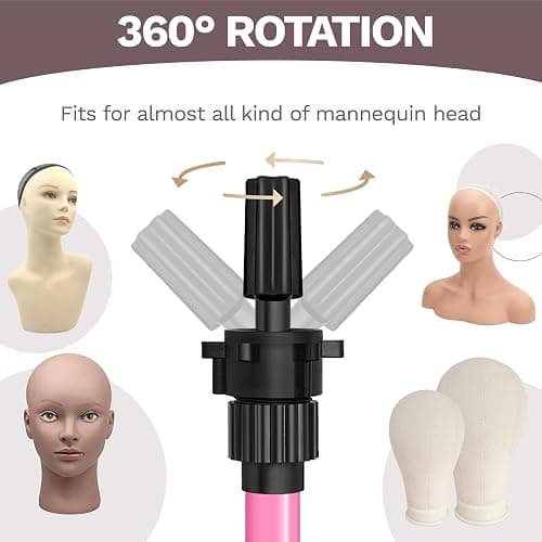 ZQIAN BEAUTY Wig Stand Tripod 50 Inch Metal Wig Mannequin Head Tripod Stand For Hairdressing Training Head Adjustable Wig Tripod Stand with Tool Tray (Pink, Mannequin Head Not Included) thumbnail 5
