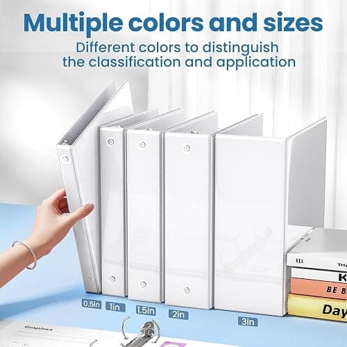 SUNEE 3 Ring Binder 2 Inch 2 Pack, Clear View Three Ring PVC-Free (Fit 8.5x11 Inches) for School or Office Supplies, White thumbnail 6
