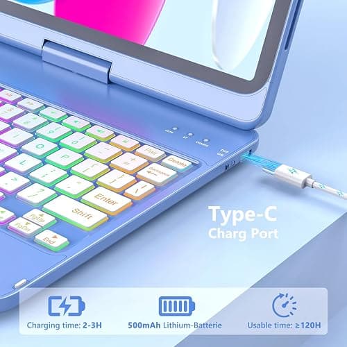 FUWANG Touch Keyboard Case for iPad (A16) 11th Generation 11 inch 2025&10th Gen 10.9 inch 2022, 360° Rotate for iPad 10th Generation Case with Keyboard, Backlit Keyboard Case with Pencil Holder, Blue thumbnail 6