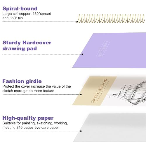 Yoment 9"x12" Hardcover Sketchbook for Drawing，120 Sheets，100GSM | Purple,Spiral Bound Sketch Pad Premium Art Sketchbook Artistic Drawing Paper Pad for Kids Adults Beginners Artists thumbnail 4