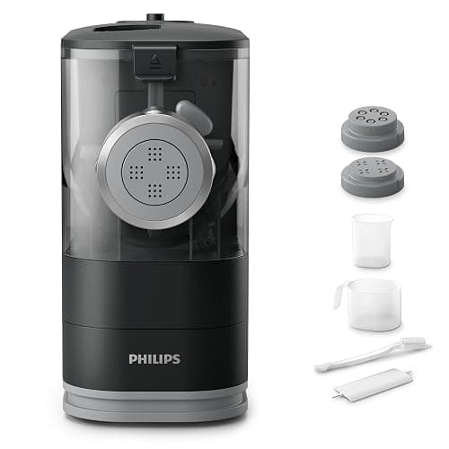 Philips Kitchen Appliances Compact Pasta and Noodle Maker, Viva Collection, Comes with 3 Default Classic Pasta Shaping Discs, Fully Automatic, Recipe Book, Small, Black (HR2371/05) - Image 1