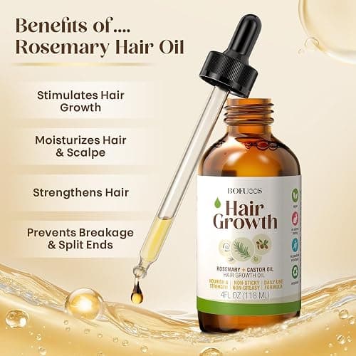 Bofuoos Organic Rosemary & Castor Hair Growth Oil + Scalp Massager Set – Premium Hair Strengthening Oil for Boosting Hair Health, Thickening, Soothing, Moisturizing and Natural Growth – 4.0 oz thumbnail 2