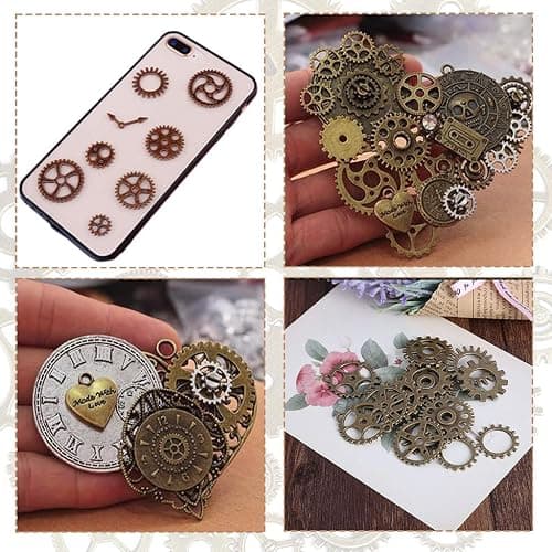 50g Steampunk Zahnräder Set, Vintage Metall Anhänger für Schmuck Basteln & Deko, Handwerk Zubehör. thumbnail 6