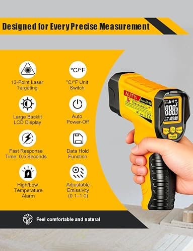 NJTY Infrared Thermometer Gun, -58℉ to 1472℉, High Precision, Non-Contact Laser Temperature Sensor with Backlit LCD, for Cooking, BBQ, Automotive, Industrial Use thumbnail 3