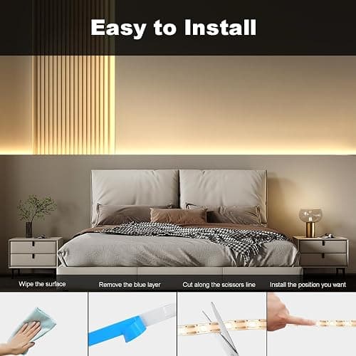 CCILAND 3m Battery LED Strip Lights with Remote Control, 90 LED Lights Strip Waterproof, 8 Modes, Dimmable, Timer, Self-Adhesive, Cuttable for Bedroom Mirror Kitchen Cabinet Patio Decor (Warm White) - Warm White thumbnail 6