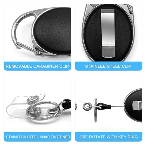 Teskyer Badge Reel, 5 Pack Retractable Badge Holders with Carabiner Belt Clip and Key Ring for ID Card Holder and Keychain thumbnail 4