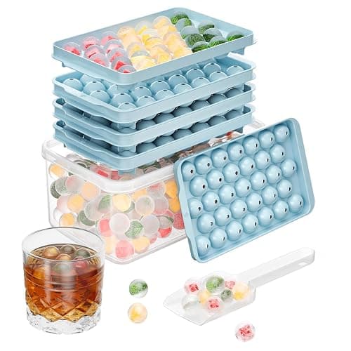 Optish 3 Pack Ice Trays for Freezer, 99 PCS Ice Cube Tray with Lid and Bin, Round Ice Cube Trays for Freezer, Circle Ice Cube Tray for Chilling Drinks - Image 1