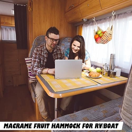 Fruit Hammock for Kitchen Under Cabinet,Large Macrame Fruit Hammock for Kitchen Décor,Storage That Saves Counter For More Counter Space at Home, Boat, or Rv,with 4 Hooks.(nature) thumbnail 7