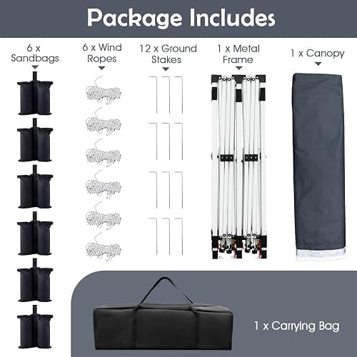 Tangkula 10x20 Ft Pop Up Canopy, Instant Setup Outdoor Tent with 6 Sand Bags, 12 Stakes & 6 Ropes, UPF 50+ Portable Canopy Tent with Carrying Bag for Camp, Beach, Patio (Black) thumbnail 8