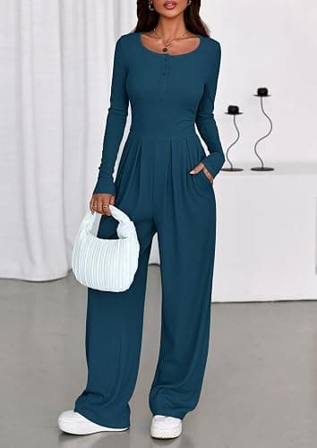 PRETTYGARDEN Jumpsuits for Women Dressy Casual 2026 Fall One Piece Outfits Long Sleeve Wide Leg Pants Romper Fashion Clothing thumbnail 5