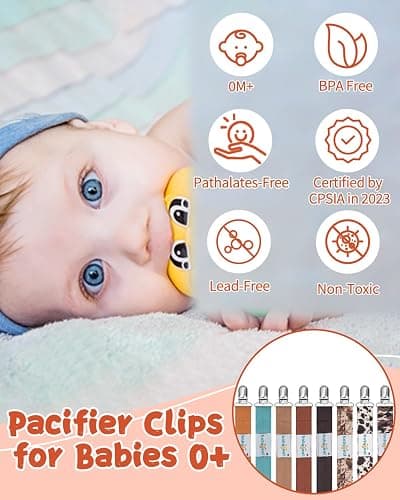 babygoal Baby Neutral Pacifier Clips, 8 Pack Binky Paci Holder Clips for Baby Boys and Girls Fits Most Pacifiers and Binkies 8MP46-B thumbnail 2