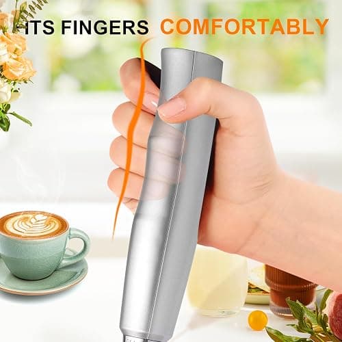 YUSWKO Rechargeable Milk Frother Handheld with 3 Heads, Silver Coffee Electric Whisk Drink Foam Mixer, Mini Hand Stirrer with 3 Speeds Adjustable for Latte, Cappuccino, Hot Chocolate, Egg thumbnail 5
