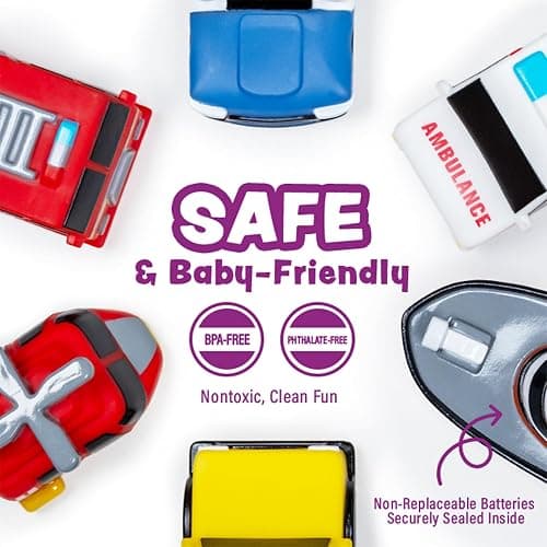 Tub Works® Emergency™ Cars Light Up Bath Toys, 6 Pack | Water-Activated Light Up Toys Flash & Change Color | Soft, Squeezable Baby & Toddler Bath Toys | Sensory Toys with Bath Lights for Kids Bath thumbnail 7