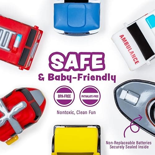 Tub Works® Emergency™ Cars Light Up Bath Toys, 6 Pack | Water-Activated Light Up Toys Flash & Change Color | Soft, Squeezable Baby & Toddler Bath Toys | Sensory Toys with Bath Lights for Kids Bath thumbnail 7