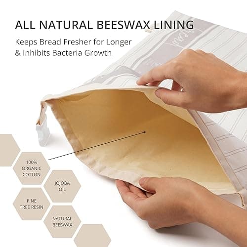 Reusable Bread Bags for Homemade Bread (2 Pack) - Cotton Beeswax Bags for Bread, Sourdough Bread Bags, XL Beeswax Bread Bag, Beeswax Bread Bags for Homemade Bread Sourdough Storage Bag, Sourdough Bag thumbnail 2