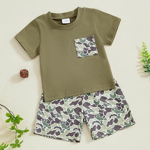 Kaipiclos Baby Boys Clothes Toddler Summer Outfits Short Sleeve Duck Print Pocket T-Shirt Tops and Shorts Farm Baby Clothes thumbnail 3