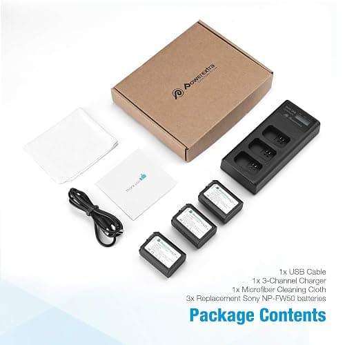 3-Pack NP-FW50 Battery and 3-Slot LCD Charger Compatible with Sony ZV-E10 A6000 A6500 A6300 A7 A7II A7SII A7S A7S2 A7R A7R2 A7RII A55 A510 RX10 RX10II Camera thumbnail 8
