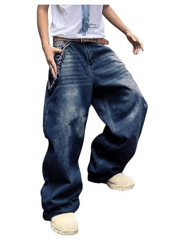 SHENHE Men's Wide Leg Jeans Vintage Baggy Jeans Casual Loose Fit Denim Pants with Pockets - Image 1