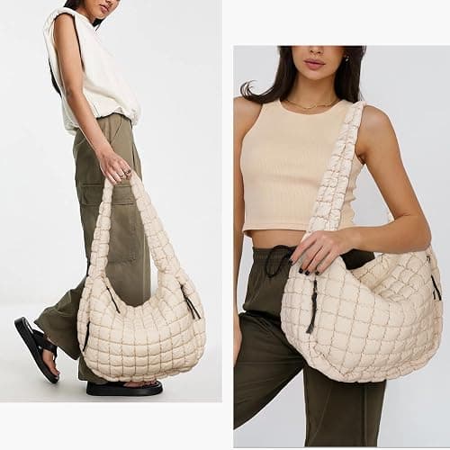 Juoxeepy Quilted Tote Bag Large Carryall Puffer Shoulder Bag Lightweight Padding Hobo Bag thumbnail 2