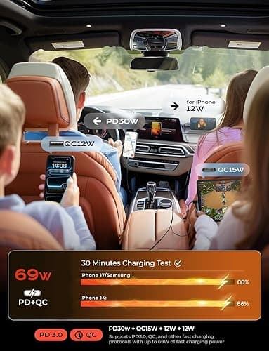 LISEN Retractable Car Charger, Gifts for Men Women, 69W Cars Adapter USB C Fast Charger for iPhoen 17, Car Accessories for Men Women, Gifts for Dad Mom, for iPhone 17 Pro Max Air 16 15 14 13 12 Plus thumbnail 7