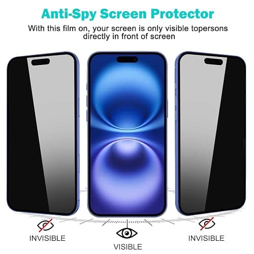PEHAEL 3+3 Pack for iPhone 16 Plus Privacy Screen Protector with Camera Lens Protector Full Coverage Anti-Spy Tempered Glass Film 9H Hardness Easy Installation Bubble Free [6.7 inch] thumbnail 4