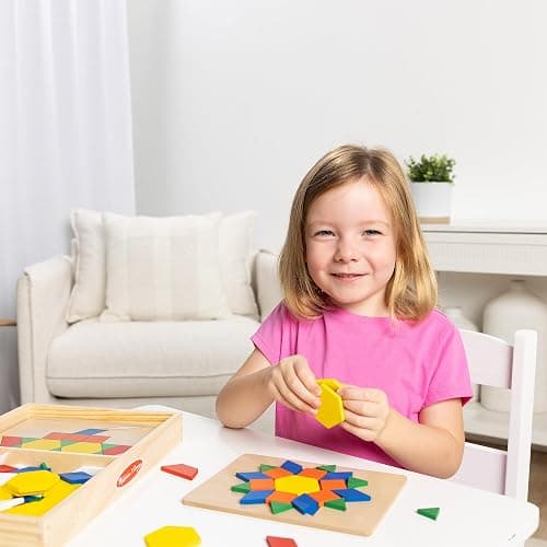 Melissa & Doug Pattern Blocks and Boards with 120 Multi-Colored Wooden Shape Tiles, 5 Double-Sided Puzzle Boards, Tangram Puzzles, Montessori Toys for Girls & Boys thumbnail 2