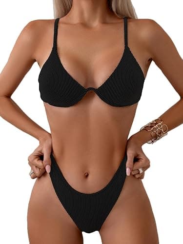Fanuerg Women Underwire Triangle Bikini Spaghetti Strap Push Up Swimsuit Cheeky Two Piece Bathing Suit - Image 1