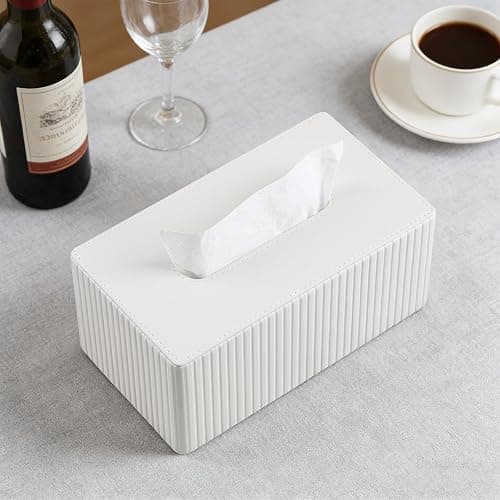 MEIBOOCH PU Leather Tissue Box Cover for up to 3.9" High Boxes, Rectangle Tissue Box Holder for Bathroom Bedroom Living Room Office (Ivory) thumbnail 8