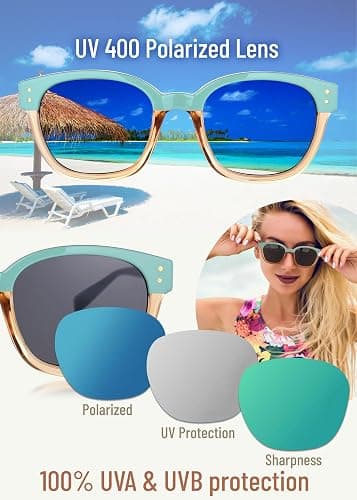 Leafael Polarized Sunglasses Women's Trendy Two Tone Design, UV400 100% Protection, Retro Square Frame, Lifestyle & Active thumbnail 3