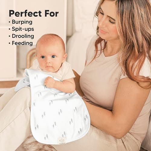 Organic Burp Cloths Baby Boy & Girl - 5-Pack Super Absorbent Cotton Burping Cloths for Babies, Soft & Plush Newborn Spit Up Rags, Infant Towels for Milk Spit Up, Unisex, Large 53cm x 25cm (Nordic) thumbnail 5
