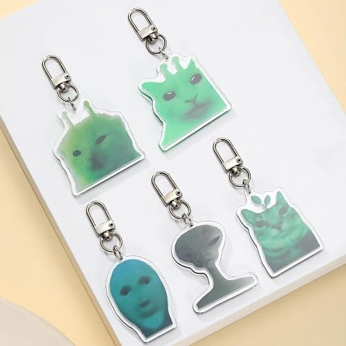 PUCAPOCO Alien Cat Keychain Cute Funny Cat Meme Keychains Bag Charms for Bag Backpack Handbag Purse Charms 5PCS thumbnail 2