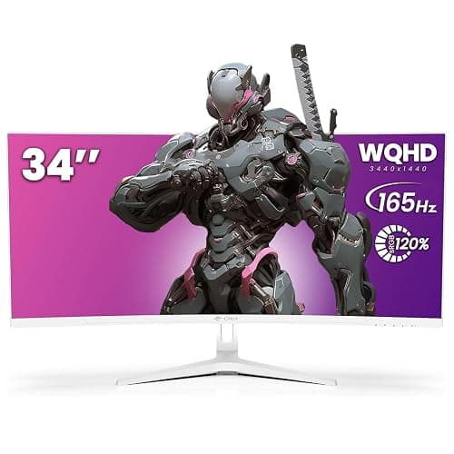 CRUA 34'' White Gaming Monitor 165Hz/144Hz 21:9 1500R Ultrawide Curved Monitor, WQHD 3440X1440 120%sRGB VA Panel Computer Monitor Support Freesync, PIP/PBP, HDMI2.0 & DP1.4, Wall Mount&Tilt Adjustable thumbnail 2