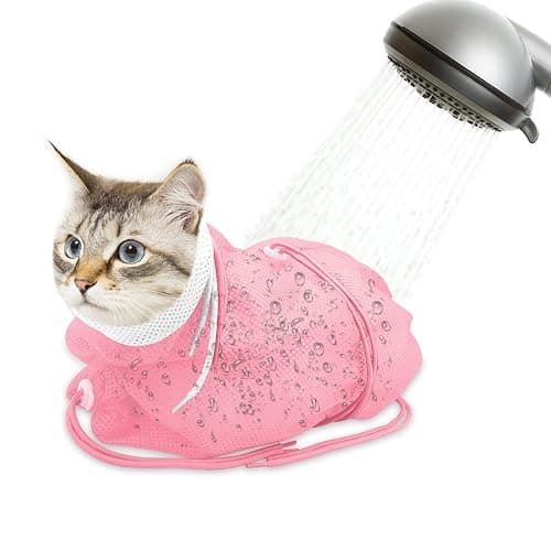 Catcan Cat Bathing Bag, Breathable Cat Grooming Bag, Anti Scratch Adjustable Cats Shower Washing Bag with Mesh for Nail Trimming - Image 1