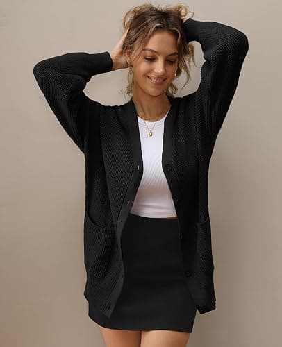 QUALFORT Women's 100% Cotton Cardigan Sweaters for Women Button Down Oversized Knit Outerwear with Pockets Fall Cardigan 2025 thumbnail 7
