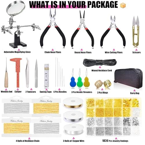 MONVICT Jewelry Making Supplies Kit with Jewelry Making Tools, Findings, Necklace Chain, Jewelry Wires, Adjustable Magnifier, Carry Bag, Meet All The Needs of Jewelry Making, Repair, Beading thumbnail 2