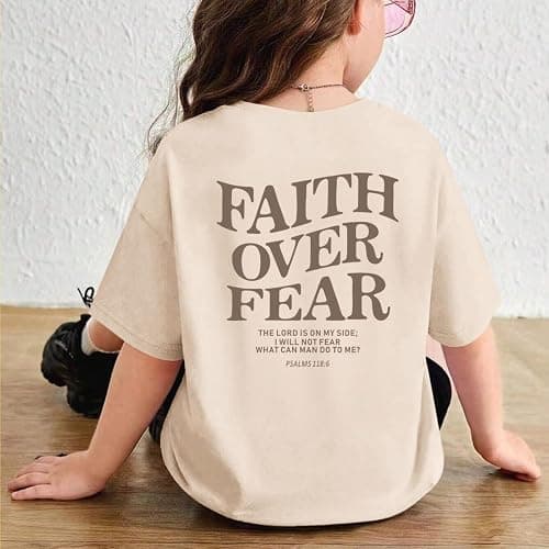 Lubpow Faith Over Fear Shirt Christian Jesus Tshirts for Girls Religious Inspirational Tees Bible Verse Tops for Kids 3-12 thumbnail 3