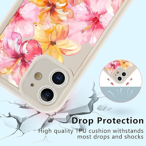 Coiwxmoi 2 Stück Handyhülle für iPhone 12 Hülle Blumen Hibiskus, Sommer Aesthetic Bunt Muster Design Mädchen Frauen Schutzhülle, Silikon Cover Erhöhte Displayränder Case 6,1",Rosa Flower thumbnail 5