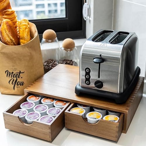 Wooden K Cup Organizer Coffee Pod Storage Box, Coffee Pods and Tea Organizer Holder, K Pod Drawer Coffee Maker Machine Stand, Organizador De Cafe, Kcup Drawer Organizer Under Brewer, 30 Pod Capacity thumbnail 4