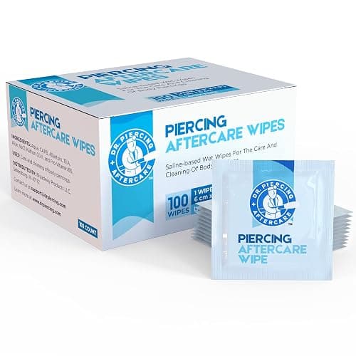 Dr. Piercing Aftercare Wipes – Piercing Aftercare | Saline Solution for Piercings - Keloid Bump Ear Piercing Cleaner – Ears Lips Belly Nose Piercing Bump - Piercing Hole Cleaner (100 Count) thumbnail 7