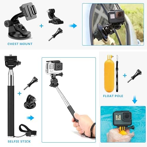 Luxebell Accessories Kit for AKASO EK5000 EK7000 4K WiFi Action Camera GoPro Hero 12 11 10 9 8 7 6 5/Session 5/Hero 4/3+/3/2/1 Max Fusion SJ4000 SJ5000 (14-in-1) thumbnail 2