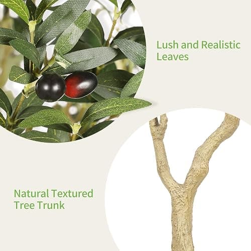 Realead 6ft Artificial Olive Tree with Tall Exquisite Planter - Realistic Faux Olive Tree with Thick Trunk and Lifelike Fruits - Large Fake Olive Tree for Home Office Decor thumbnail 4