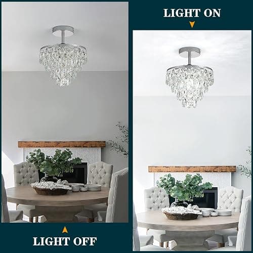 Small Crystal Chandelier Crystal Ceiling Lights Flush Mount Hallway Light Fixtures Silver Ceiling Lamp for Bedroom Closet Foyer Kitchen Bathroom thumbnail 5