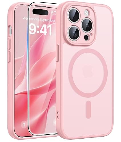 FNTCASE for iPhone 15 Pro Case: [Compatible with Magsafe] Translucent Matte Cases with [Full Camera Protection] [Screen Protector] Military Grade Shockproof Protective Phone Cover - Light Pink - Image 1